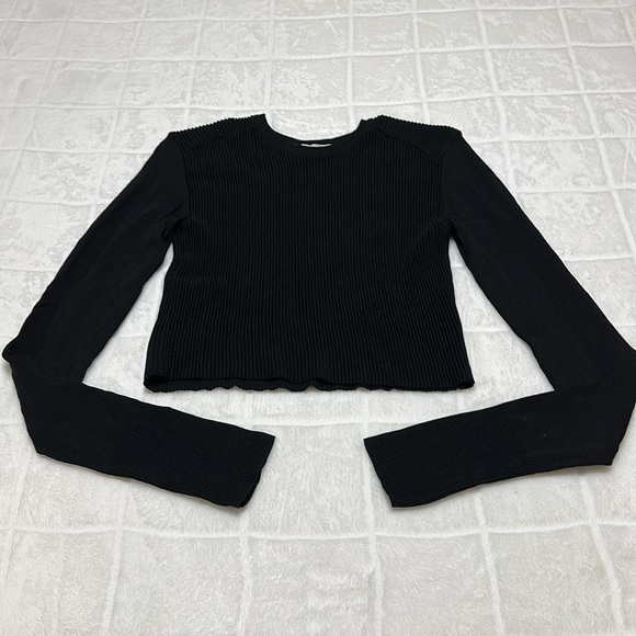 Zara‎ Knit Black Ribbed Long Sleeve Stretch Crop Top Sweater, Women’s Medium - Picture 10 of 11